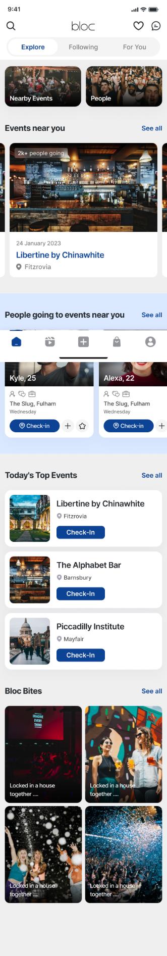BLOC explore feed, events near you