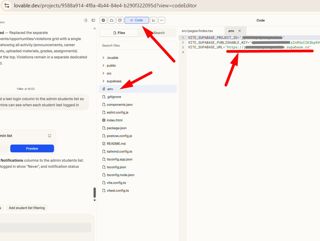 Lovable environment variables