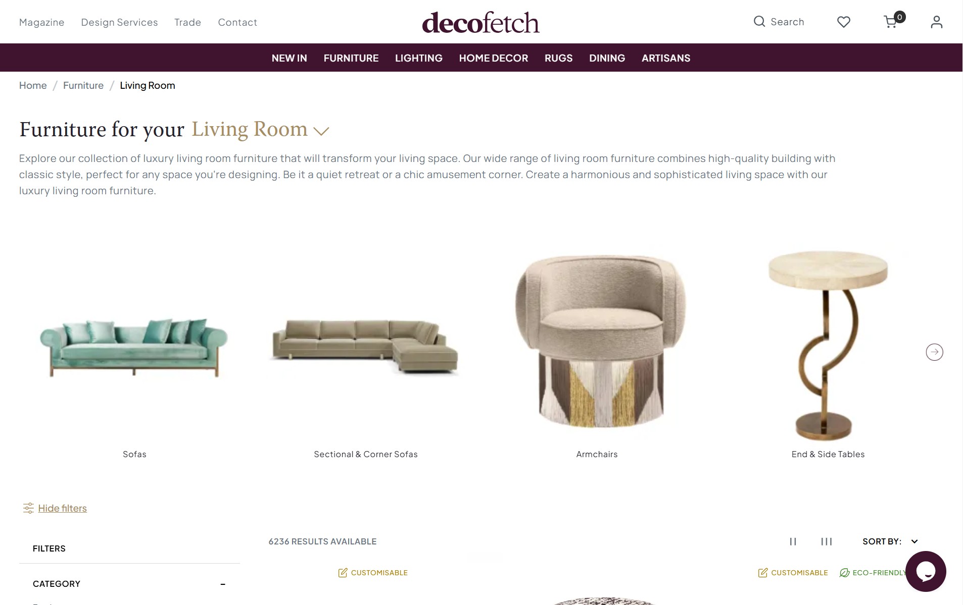 Decofetch living-room category with luxury furniture