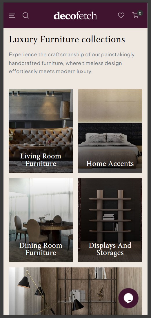 Decofetch luxury furniture collections on mobile