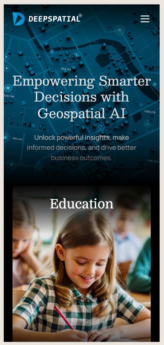 DeepSpatial homepage on mobile