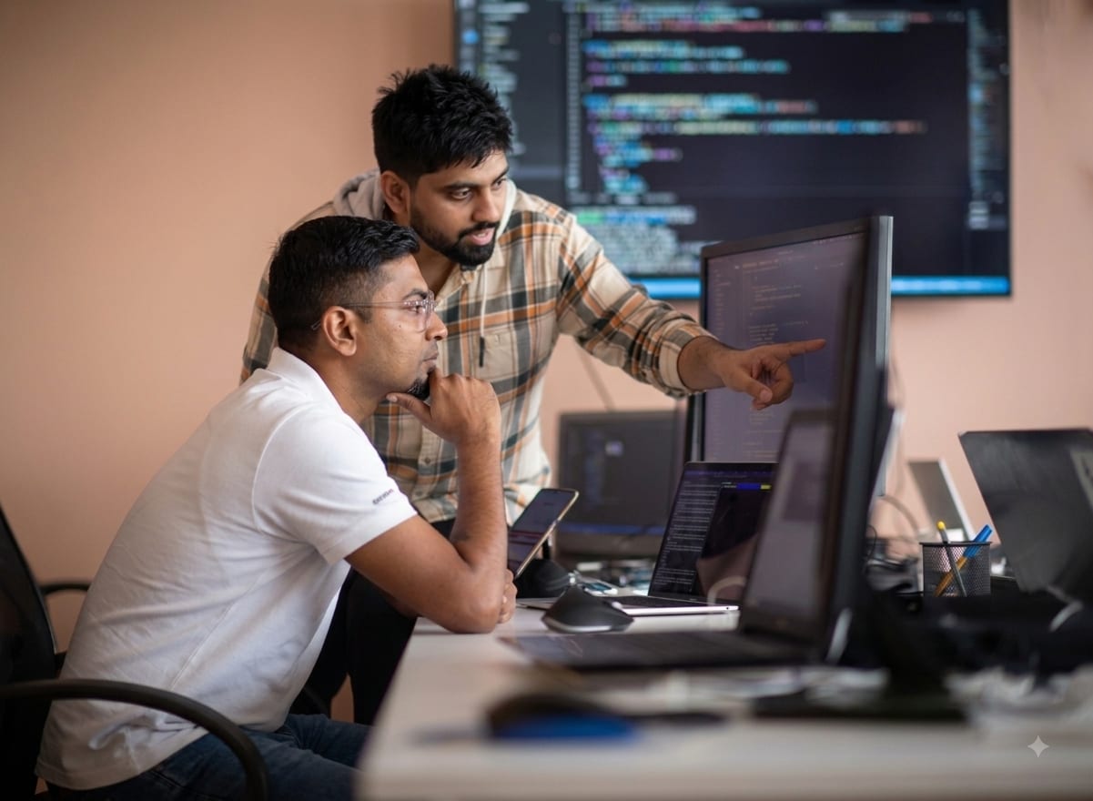 The Appycodes team reviewing software together