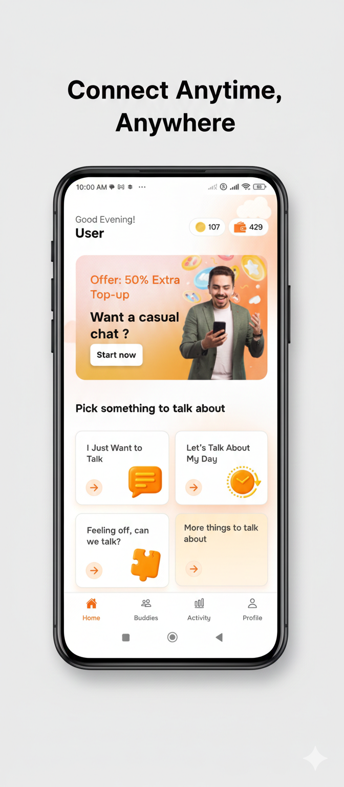 Zonely home — conversation prompts, wallet and coins
